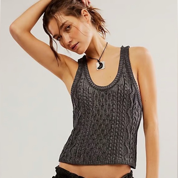 Free People Tops - FREE PEOPLE High Tide Cable Knit Tank Grey